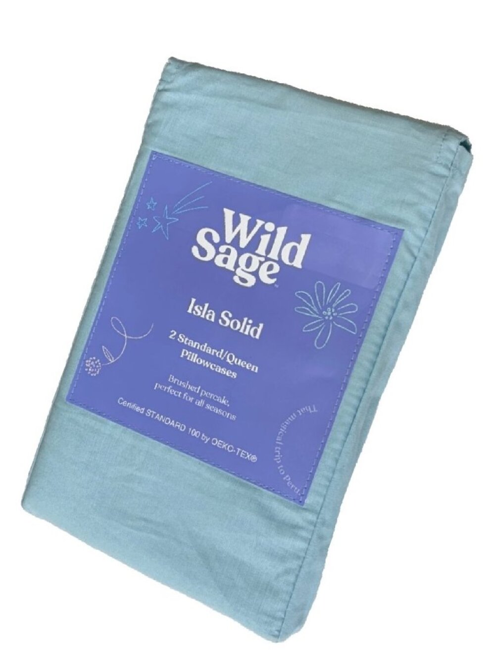 new STRATO BLUE Wild Sage ISLA Brushed Percale Cotton Standard/Queen Pillowcases